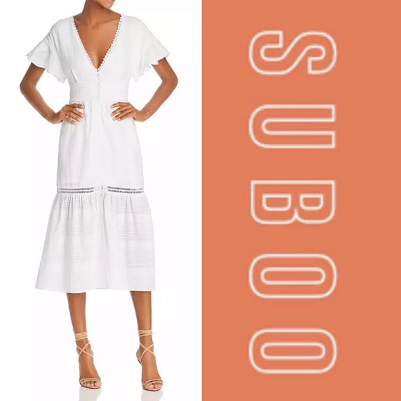 NWT $400 SUBOO Estelle Flutter Sleeve Midi Dress - Picture 1 of 12